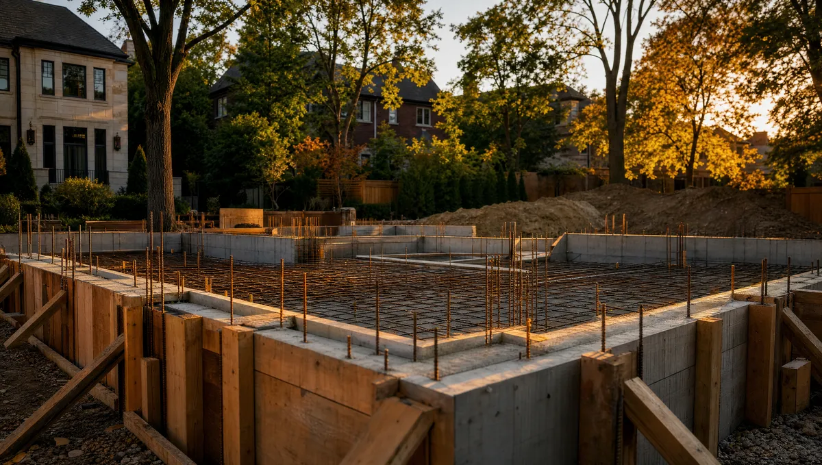 Excavation and foundation stage of a permitted custom home build in the GTA